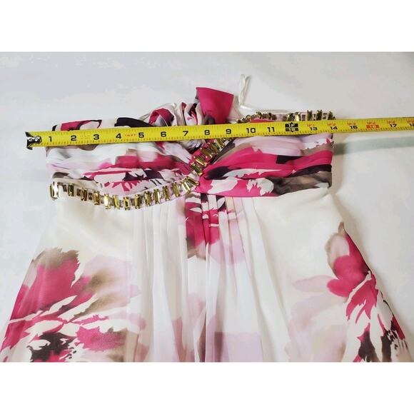 VTG Cache Dress Womens 0 Floral Print Evening Gown Prom Formal Strapless White - Picture 8 of 11